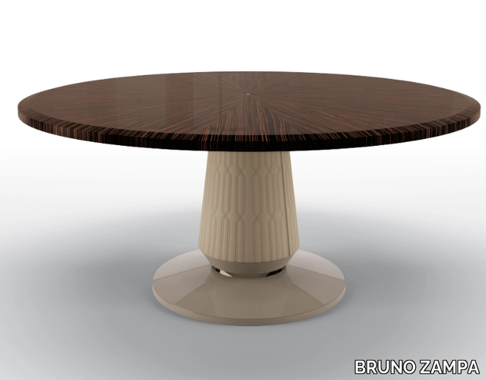 OMEGA - Round table in ebony and base covered in leather _ BRUNO ZAMPA