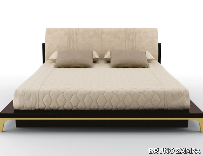 HORIZON - Solid wood bed with nabuk upholstered headboard _ BRUNO ZAMPA