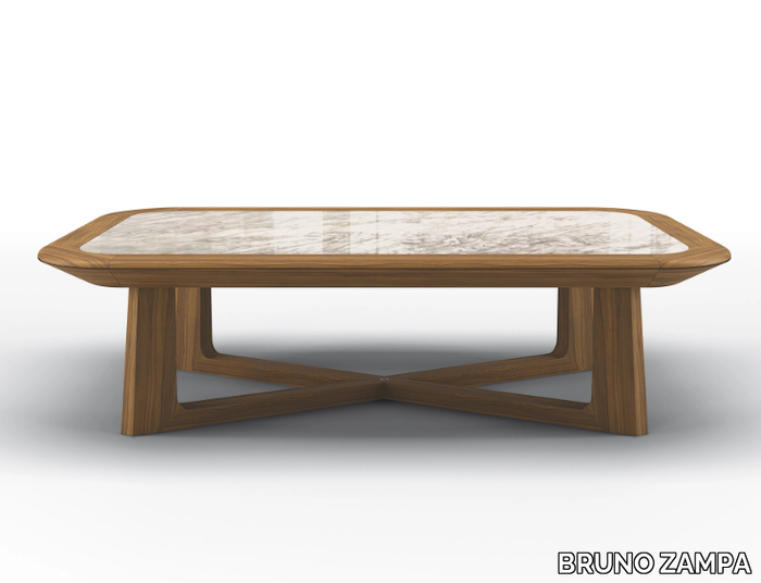 NEW LINE - Low rectangular central table in walnut and marble top _ BRUNO ZAMPA