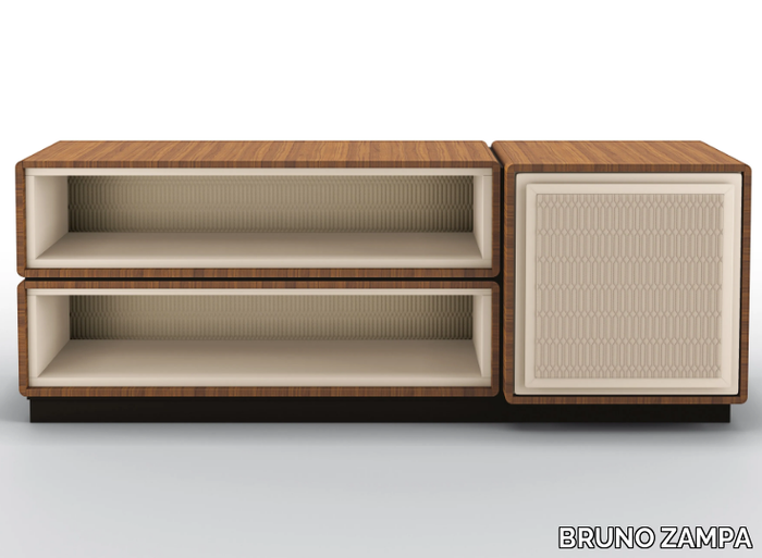 DEDALO - Modular bookcase in walnut and leather upholstery _ BRUNO ZAMPA