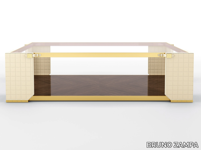 RUPERT - Rectangular coffee table covered in leather and glass top _ BRUNO ZAMPA