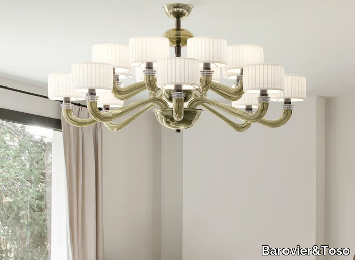 ALEXANDRIA - Chandelier with pleated fabric lampshades _ Barovier&Toso