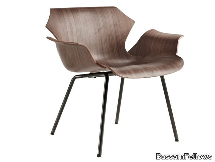 PETAL - Wood and steel lounge chair with armrests _ BassamFellows