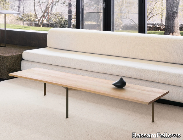 PLANK - Rectangular wood coffee table with metal base _ BassamFellows