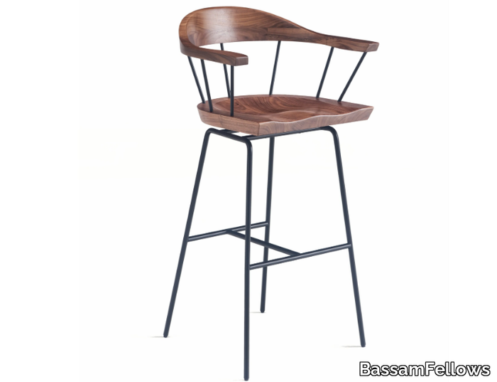 SPINDLE - Steel and wood bar stool with armrests _ BassamFellows