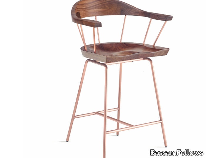 SPINDLE - Steel and wood counter stool with armrests _ BassamFellows