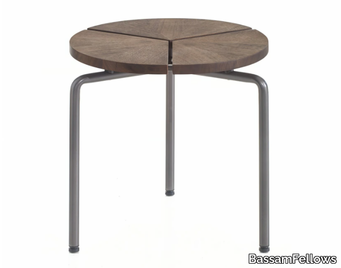 CIRCULAR - Round stainless steel and wood side table _ BassamFellows