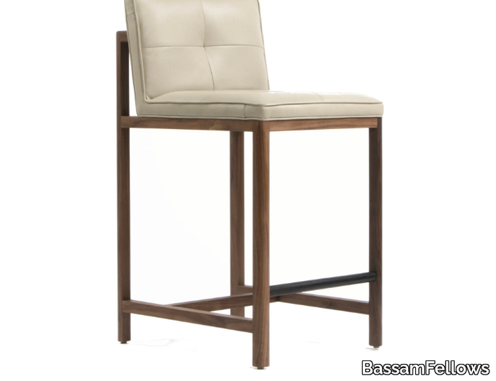 WOOD FRAME DINING - Wood and upholstered counter stool with back _ BassamFellows