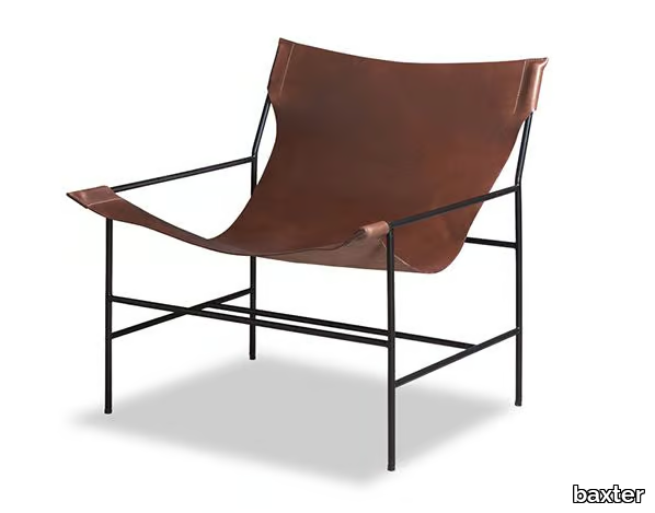 LEGGIA - Tanned leather easy chair with armrests _ BAXTER