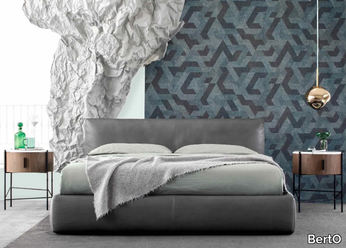 SOHO - Leather bed with upholstered headboard _ BertO