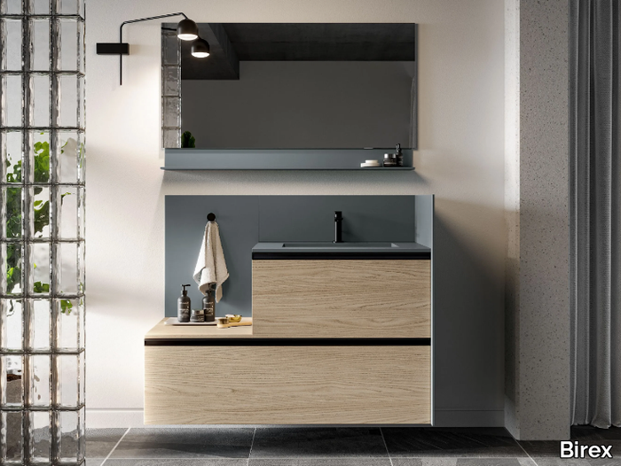 DEEP COMP. 3 - Single wall-mounted vanity unit with mirror _ Birex