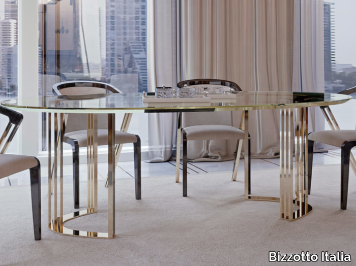 SYMPHONY - INFINITY - Oval glass dining table _ Bizzotto Italia