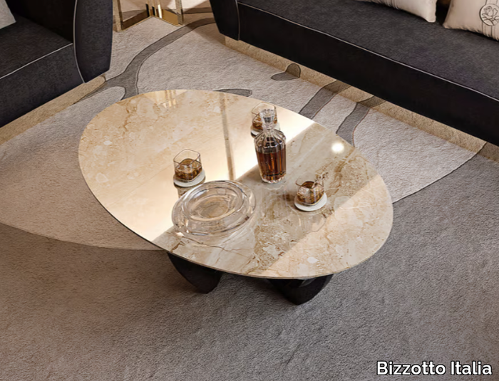 SYMPHONY - INFINITY - Oval marble coffee table for living room _ Bizzotto Italia