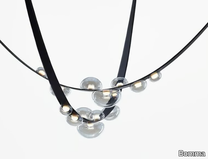 DEW DROPS - LED leather pendant lamp with mouth-blown crystal elements _ Bomma