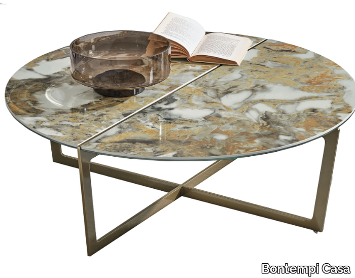 CROSS - Round low steel coffee table with SuperMarble top _ Bontempi Casa