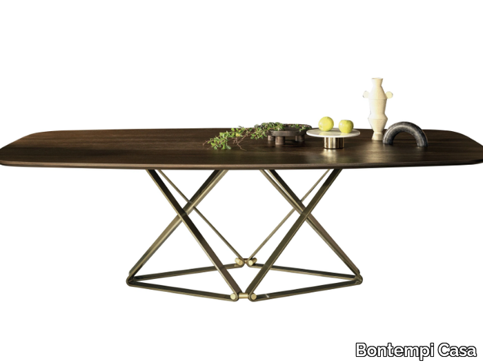 DELTA - Barrel-shaped steel and wood dining table _ Bontempi Casa