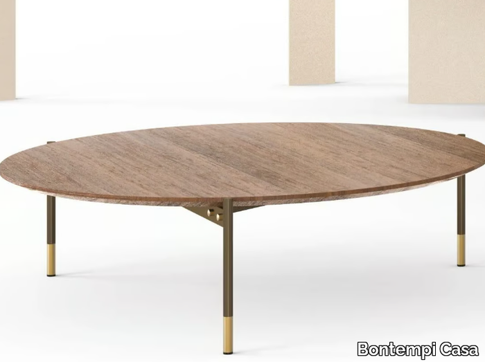 KAROL - Round low steel and wood coffee table _ Bontempi Casa