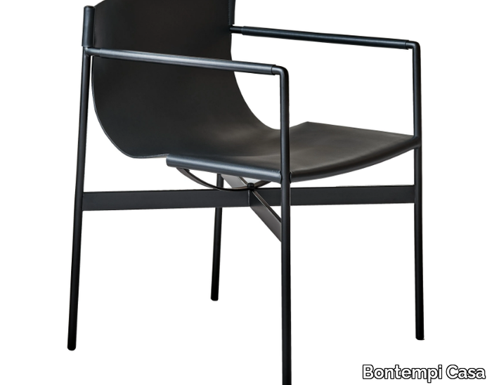 LUCREZIA - Tanned leather and steel chair with armrests _ Bontempi Casa