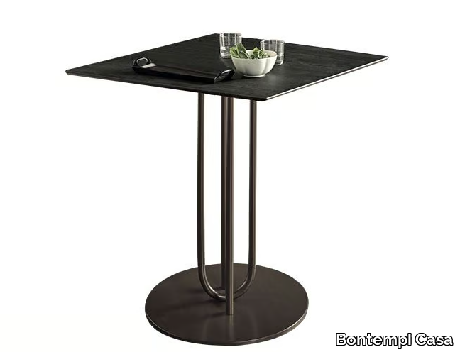 RAIL - Square steel and wood garden table _ Bontempi Casa