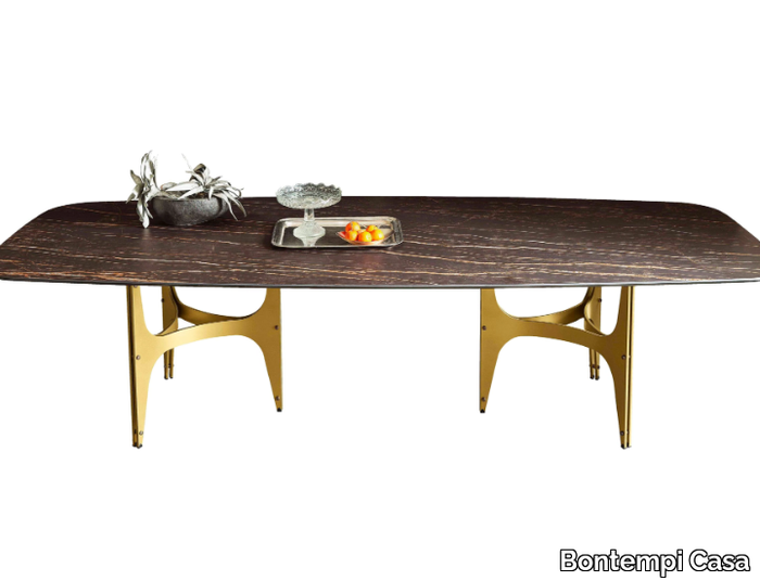 UNIVERSE XXL - Barrel-shaped steel and SuperMarble dining table _ Bontempi Casa