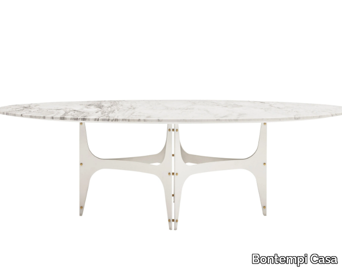 UNIVERSE - Oval steel and SuperMarble dining table _ Bontempi Casa