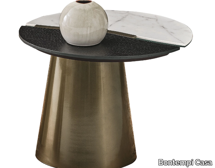 YANG - Round metal coffee table with SuperMarble and wooden top _ Bontempi Casa