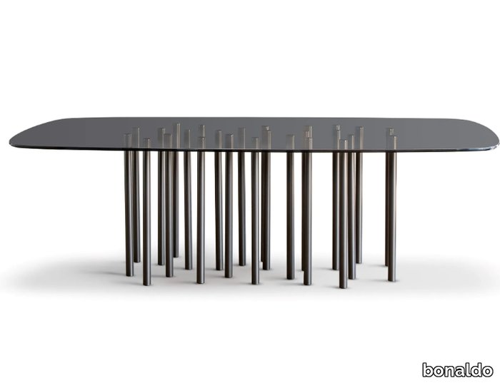 MILLE - Barrel-shaped glass and steel table _ Bonaldo