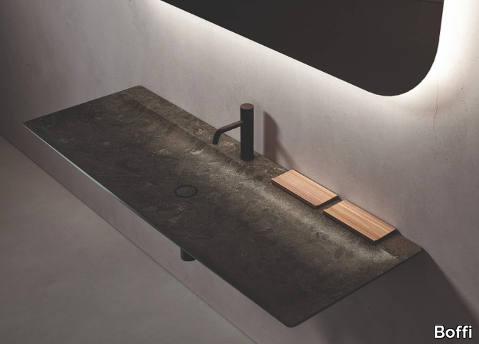 L 14 - Wall-mounted single rectangular marble washbasin _ Boffi