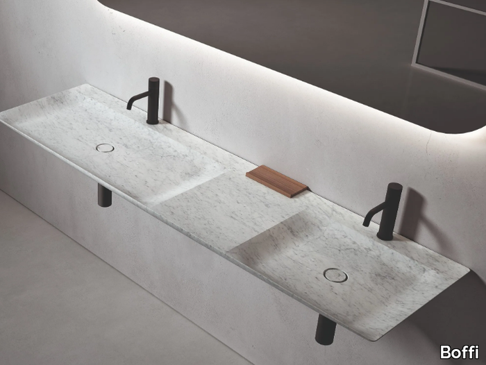 L 18 - Wall-mounted double rectangular marble washbasin _ Boffi