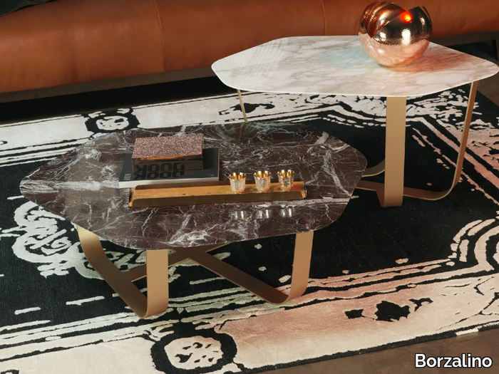 GROUND - Coffee table with metal base and marble top _ Borzalino