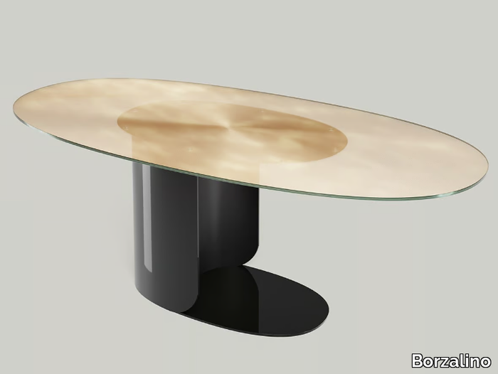 BISBEE - Oval table with metal base and glass top _ Borzalino