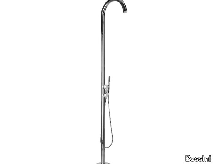 Pool Floor - Progressive Mixer - Contemporary style floor standing stainless steel shower panel with hand shower with overhead shower _ Bossini