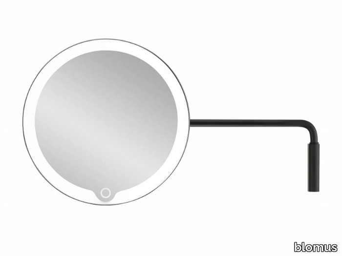 MODO - Wall-mounted round steel shaving mirror with integrated lighting _ blomus