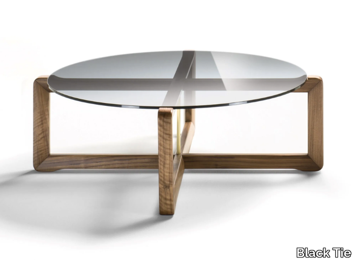 MANOLO - Low glass and walnut coffee table _ Black Tie