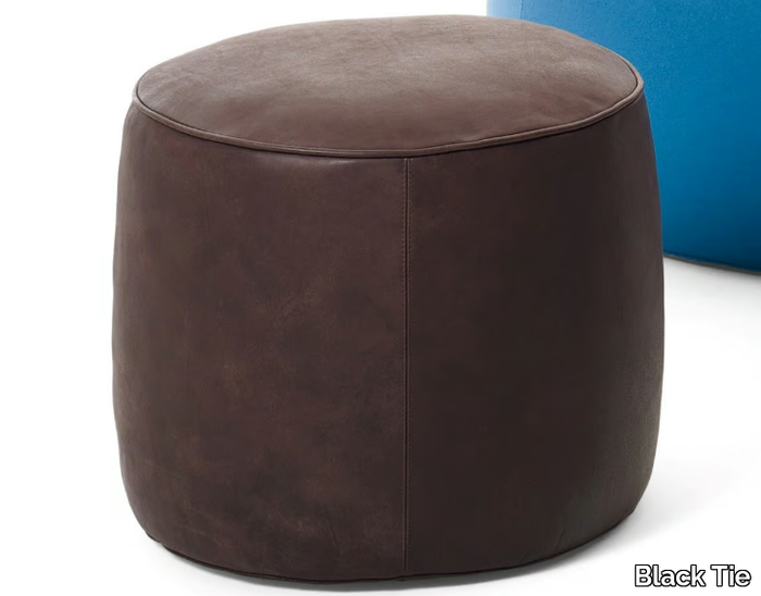 RONDÒ - Round leather pouf _ Black Tie