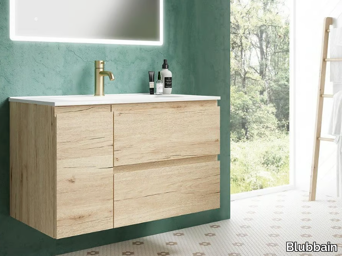 CAPTUS 01 - Wall-mounted vanity unit with integrated washbasin _ Blubbain