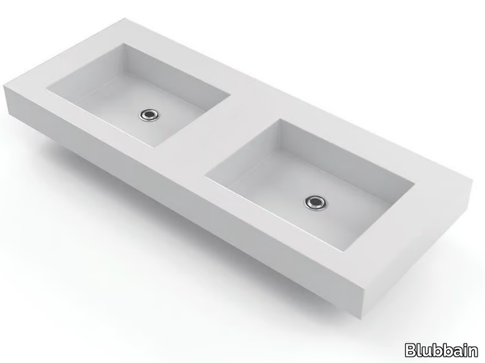 SOLID WORKTOP - Double Solid Surface washbasin with integrated countertop _ Blubbain