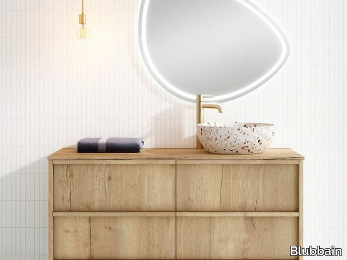 NICOL 01 - Wall-mounted wooden vanity unit with drawers _ Blubbain