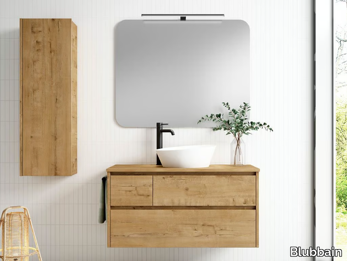 BOHEM 01 - Wall-mounted wooden vanity unit with drawers _ Blubbain