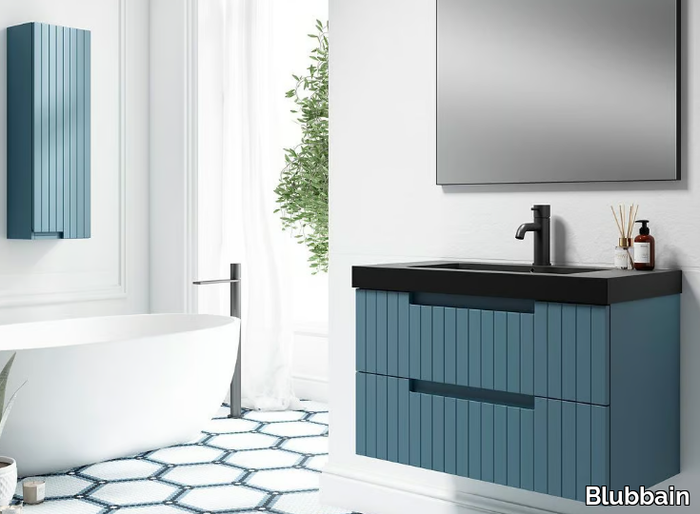 ELORA 02 - Wall-mounted wooden vanity unit with drawers _ Blubbain