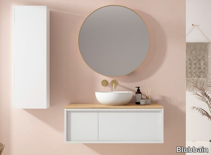 HONEY 03 - Wall-mounted wooden vanity unit with drawers _ Blubbain