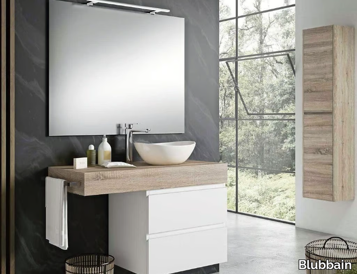 SET COVELA + KLIMT - Wall-mounted wooden vanity unit with drawers _ Blubbain