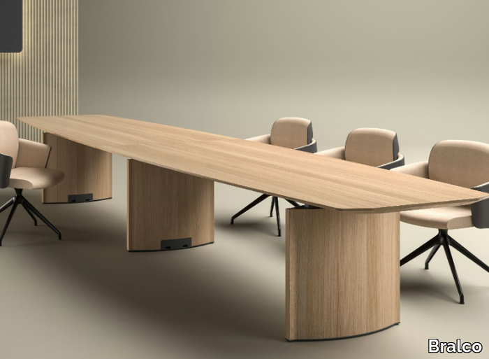 ELEVA - Rectangular height-adjustable oak meeting table _ Bralco