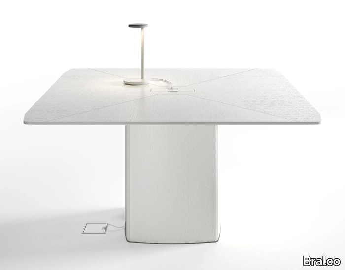 TRILO - Square wooden meeting table with cable management _ Bralco