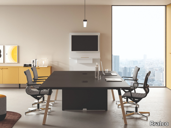 POLARE - Contemporary style rectangular meeting table with cable management _ Bralco