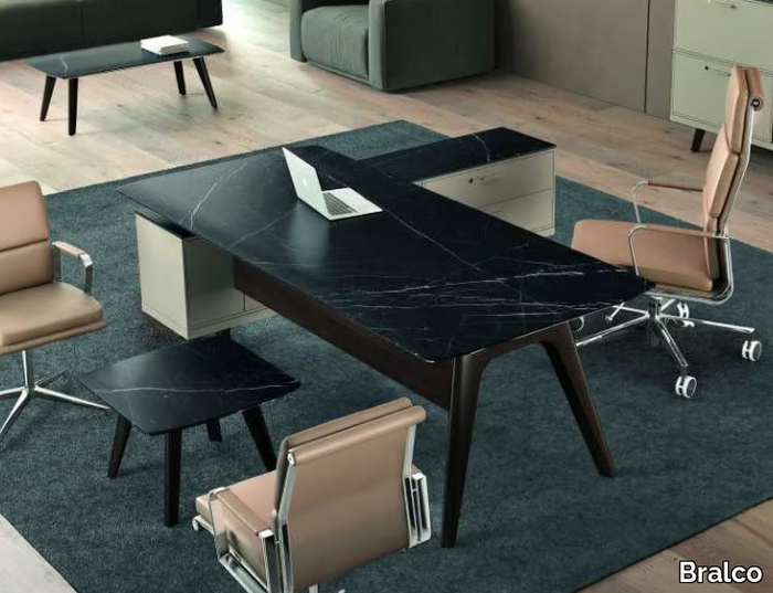 RAIL - Glass ceramic executive desk with shelves _ Bralco