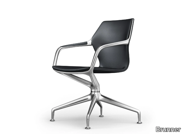 RAY - Swivel trestle-based leather office chair with armrests _ Brunner