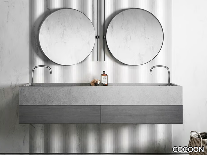 PB BASIN - 180 - Wall-mounted double rectangular washbasin _ COCOON