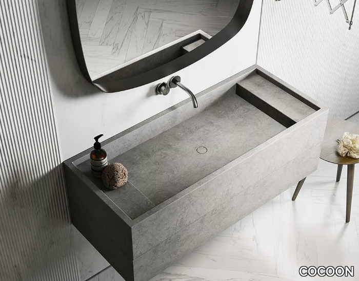 PB BASIN – 120 - Rectangular single natural stone washbasin _ COCOON