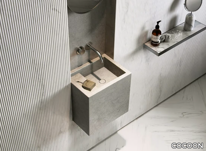 PB BASIN – 40 - Wall-mounted single natural stone washbasin _ COCOON